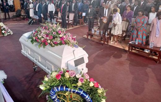 Mourners at Friends Church, Nairobi during the memorial service of Catherine Kasavuli in Nairobi