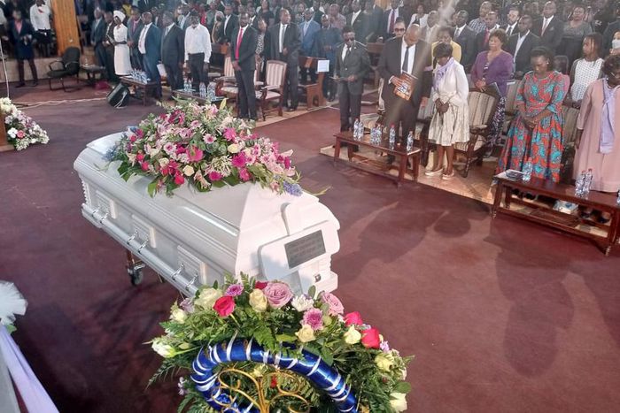 Mourners at Friends Church, Nairobi during the memorial service of Catherine Kasavuli in Nairobi