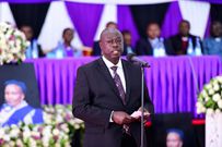 Deputy President Rigathi Gachagua speaking during the burial ceremony of Pauline Nyokabi, the sister to Trade Cabinet Secretary Moses Kuria