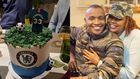 A collage image of the birthday cake and Samidoh with his lover, Karen Nyamu