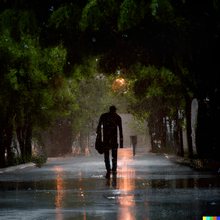 Man walking in the rain