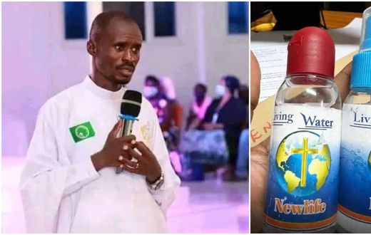 A collage image of holy water used for healing at miracles at New Life Church and Pastor Ezekiel Odero
