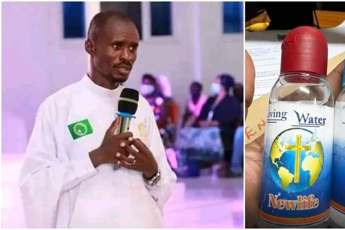 A collage image of holy water used for healing at miracles at New Life Church and Pastor Ezekiel Odero
