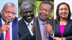 A collage of Moses Kuria, Musalia Mudavadi, William Ruto and Rebecca Miano
