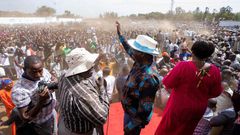 Raila Odinga and other Azimio la Umoja leaders during a rally in Kisumu