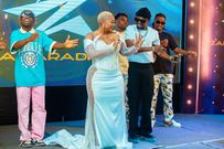 Frida Kajala having a moment on stage during the launch of her reality show