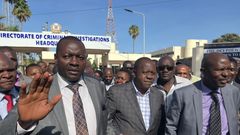 Dr Fred Matiang'i leaving the DCI headquarters after grilling