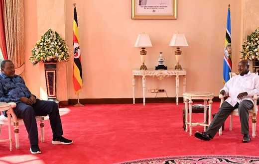 Retired President Uhuru Kenyatta at Uganda's State House in Kampala where he held talks with President Yoweri Museveni of Uganda