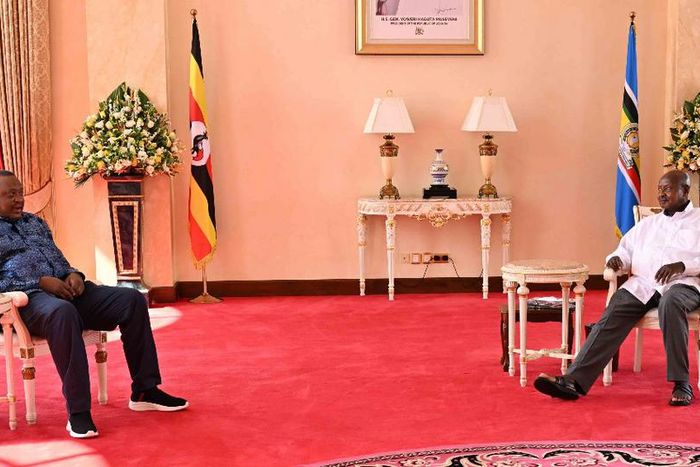 Retired President Uhuru Kenyatta at Uganda's State House in Kampala where he held talks with President Yoweri Museveni of Uganda