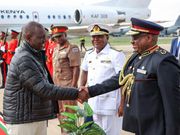 President Ruto being welcomed by security chiefs after a foreign trip