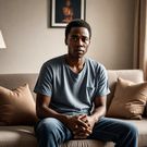 An AI-generated image of a man sited on a couch (Hotpot.ai)