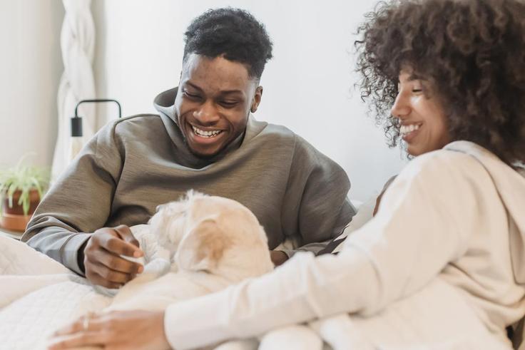 A couple smiling
