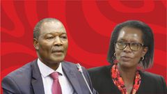 A collage photo of Treasury CS Njuguna Ndung'u and SRC chair Lyn Mengich