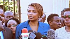 Nominated Senator Karen Nyamu addressing the media alongside Meru Governor Kawira Mwangaza