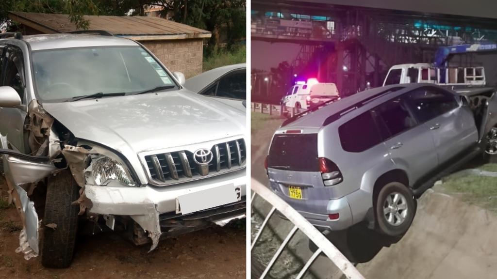 A Toyota Prado that got involved in an accident after kidnapping its occupants