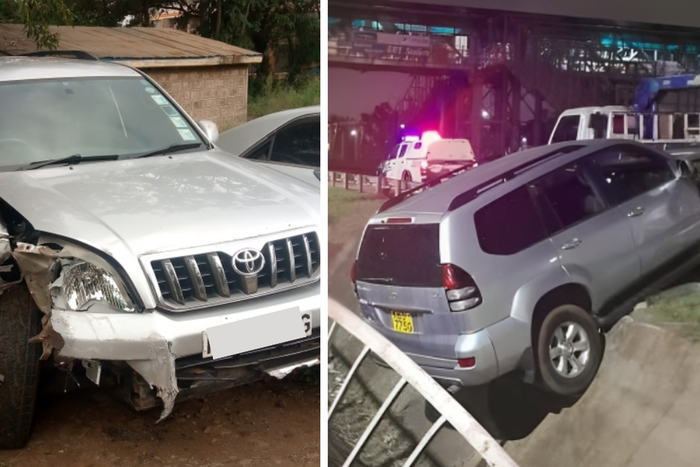 A Toyota Prado that got involved in an accident after kidnapping its occupants