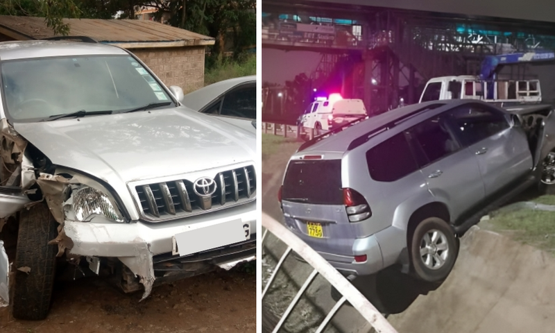A Toyota Prado that got involved in an accident after kidnapping its occupants