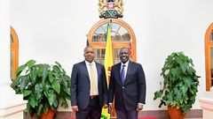 File image of Kitui East Member of Parliament Nimrod Mbai with President William Ruto