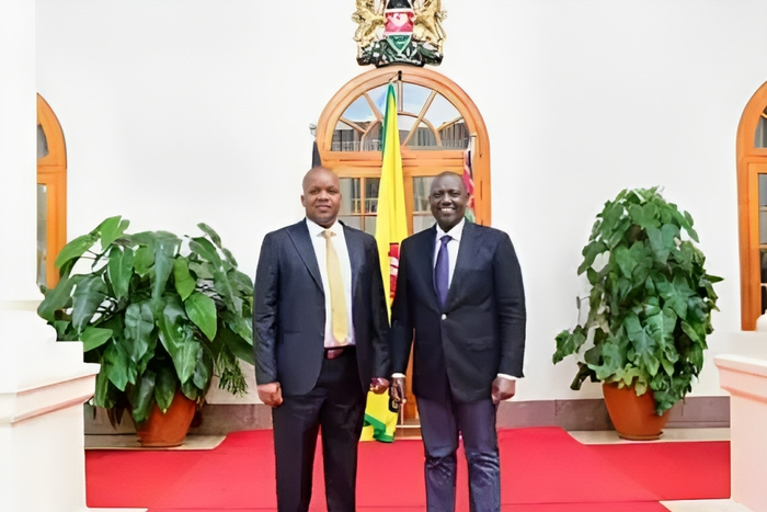 File image of Kitui East Member of Parliament Nimrod Mbai with President William Ruto
