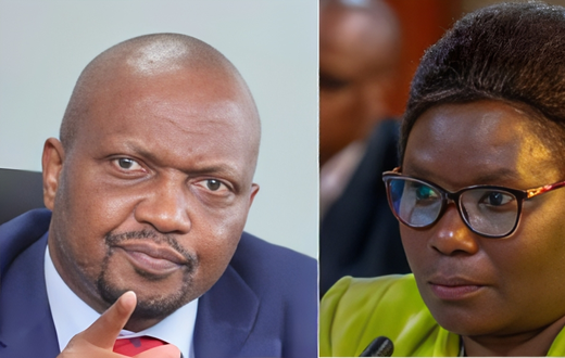 A collage of CS Moses Kuria and Meru Governor Kawira Mwangaza
