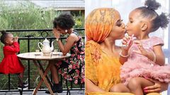 A collage image of actors Bridget Shighadi & Brenda Wairimu spending time with their daughters