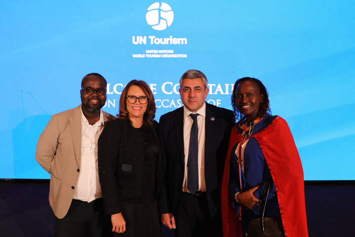 KTB PR and Corporate Communications Manager Wausi Walya, UNWTO Secretary-General Zurab Pololikashvili, UNWTO Regional Director for Africa Elcia Grandcourt and Kojo Bentum from Voyages Afriq Media Limited during the meeting of the UNWTO Committee on Tou...