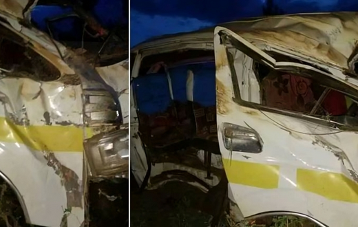 The matatu involved in an accident at Koroma area along the Ngaru-Gatuto road in Kirinyaga County on the night of Saturday, March 23