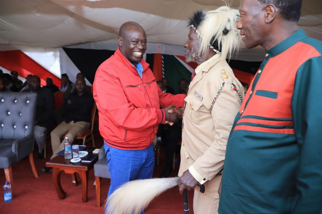 Deputy President Rigathi Gachagua during interdenominational prayers at Mukami Kimathi's home in Njabini, Nyandarua County on May 7, 2023