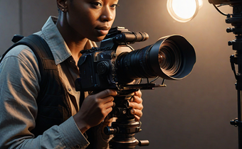An AI-generated image of a cinematographer at work