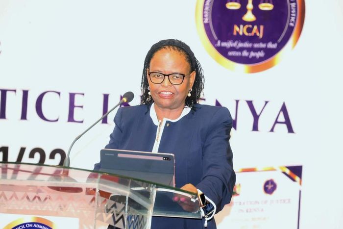 Chief Justice Martha Koome speaking during the launch of the Administration of Justice in Kenya
