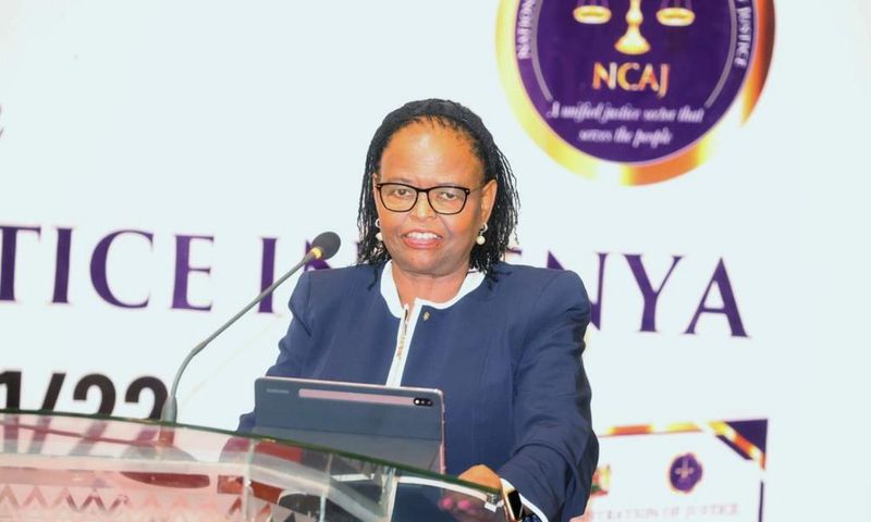 Chief Justice Martha Koome speaking during the launch of the Administration of Justice in Kenya