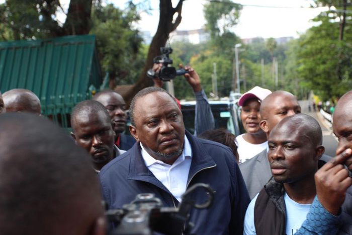 Former President Uhuru Kenyatta at Jubilee party headquarters on April 26, 2023