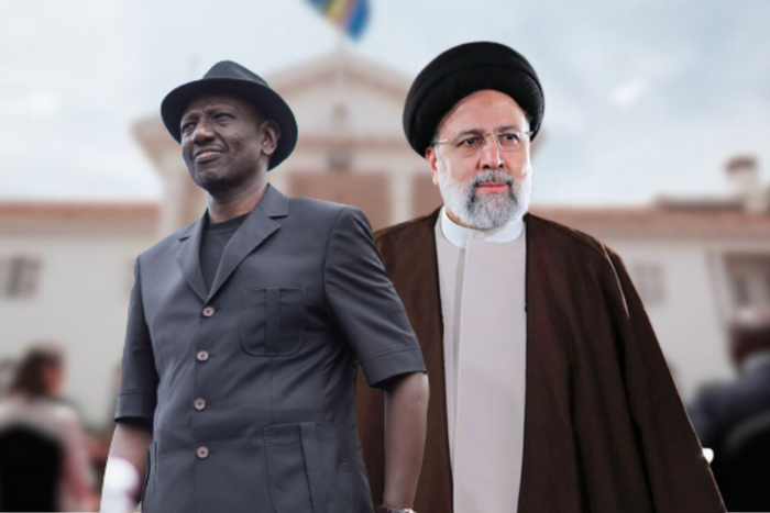 A collage of President William Ruto and Iranian President Ebrahim Raisi