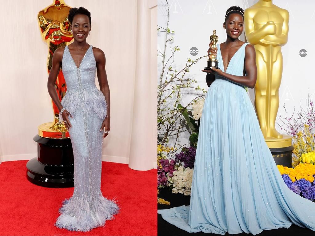 Lupita Nyong'o's dress at the 2024 Oscars was a throwback to the dress she wore at the 2014 Oscars.Mike Coppola/Getty Images; Jeffrey Mayer/WireImage