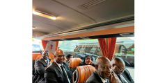 President Samia Suluhu Hassan and other African presidents in a bus as they headed to Birmingham Palace in United Kingdom for the funeral service of the late Queen Elizabeth II on September 19, 2022