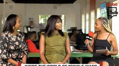 'Single Kiasi' cast members Minne Kariuki and Faith Kibathi on the Pulse Let's Talk set with presenter Muthoni Irungu on February 22, 2024