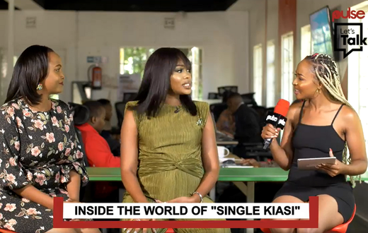 'Single Kiasi' cast members Minne Kariuki and Faith Kibathi on the Pulse Let's Talk set with presenter Muthoni Irungu on February 22, 2024