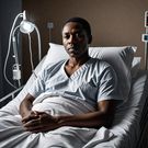 An AI-generated image of a man lying in a hospital bed (Hotpot.ai)