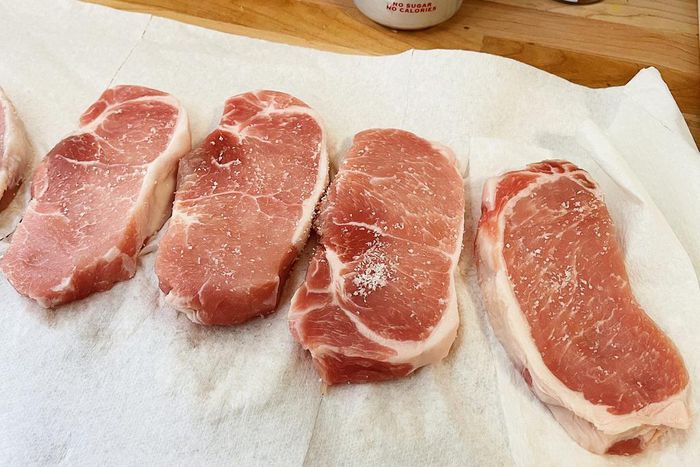 Next, I prepared my five pork chops.