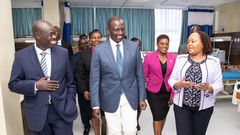 President William Ruto, Deputy President Rigathi Gachagua and Governor Anne Waiguru during the launch of the Kerugoya Referral Hospital, Kirinyaga County on June 13, 2023