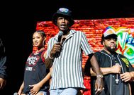 Pretty Vee, DC Young Fly and Charlie Clips perform onstage during Nick Cannon Presents: MTV Wild 'N Out Live at Pine Knob Music Theatre on June 30, 2022 in Clarkston, Michigan. (Photo by Scott Legato/Getty Images)