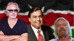 A collage of Flavio Briatore, Mukesh Ambani and Richard Branson