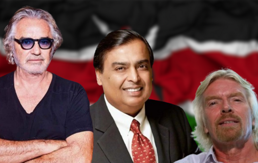 A collage of Flavio Briatore, Mukesh Ambani and Richard Branson
