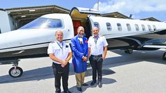 Prophet David Owuor with two pilots of a private jet he was honoured with for his gospel activitIes during his Brazil mission.