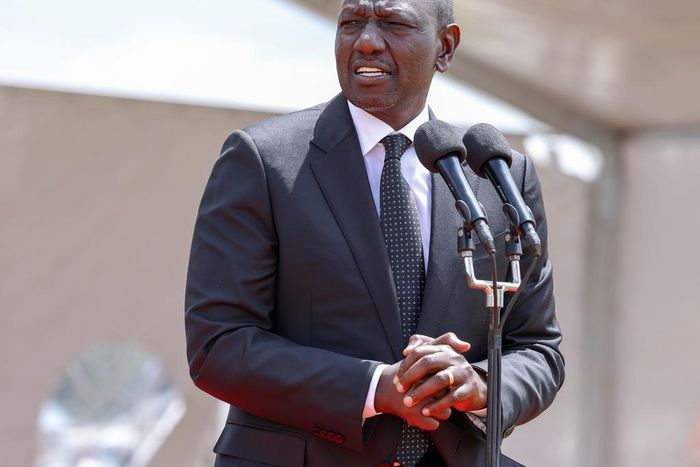 President William Ruto speaking during the marathon champion's funeral service in Chepkorio