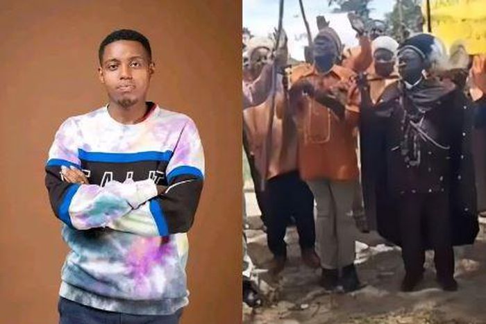 A collage image of the late Brian Chira and elders performing a ritual at his home