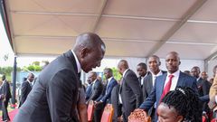 President William Ruto with Kelvin Kiptum's widow, Asenath Rotich during the marathon champion's funeral service in Chepkorio