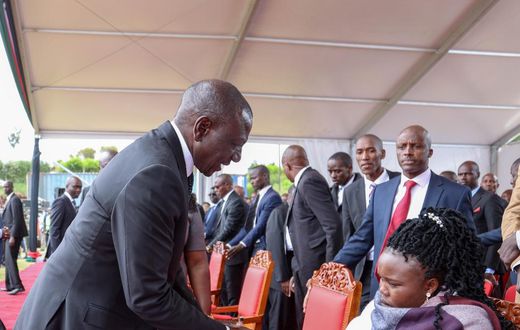 President William Ruto with Kelvin Kiptum's widow, Asenath Rotich during the marathon champion's funeral service in Chepkorio