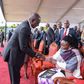 President William Ruto with Kelvin Kiptum's widow, Asenath Rotich during the marathon champion's funeral service in Chepkorio