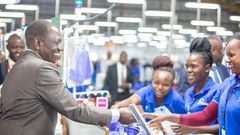 President William Ruto during a tour of Hela Apparel factory in Athi River, Machakos County on April 23, 2024